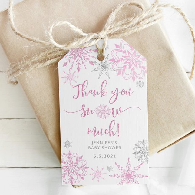 Étiquettes-cadeau Merci neiger beaucoup de rose argent des flocons d (Créateur téléchargé)