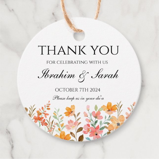 Étiquettes Cadeau Merci nikah mariage musulman faveur floral (Devant)