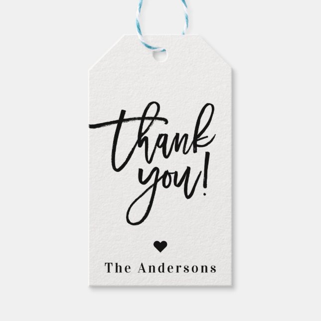 Étiquettes-cadeau Merci Noir Chic Moderne Script Mariage Faveur (Devant)