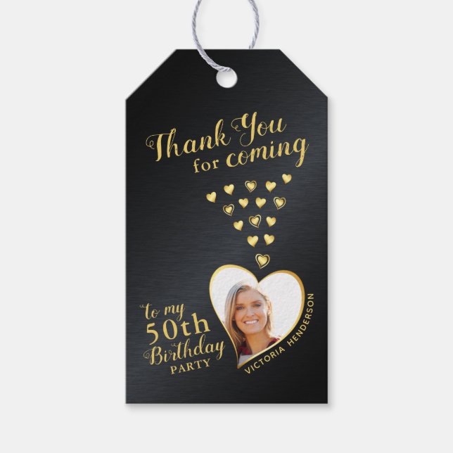 Étiquettes-cadeau Merci noir et or 50e anniversaire Faveur (Devant)