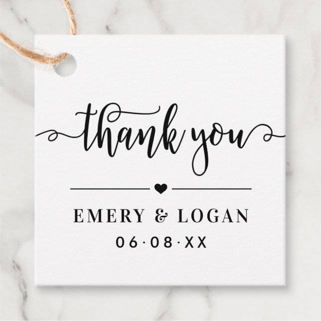 Étiquettes Cadeau Merci noir Mariage de script Monogramme (Devant)