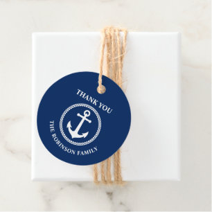 Étiquettes Cadeau Merci Nom de famille Ancre marine marine