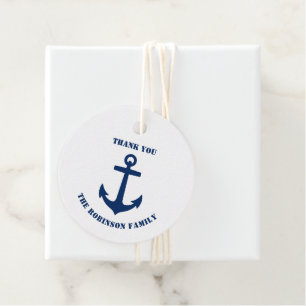 Étiquettes Cadeau Merci Nom de famille Navire nautique Ancre Marine