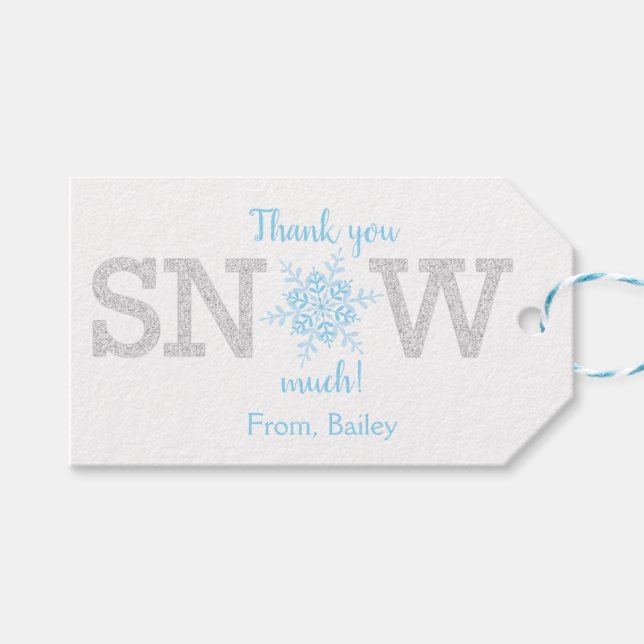 Étiquettes-cadeau Merci NOW beaucoup hiver ONE derland Blue Silver (Devant (Horizontal))