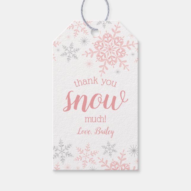 Étiquettes-cadeau Merci NOW beaucoup hiver ONE derland rose argent (Devant)