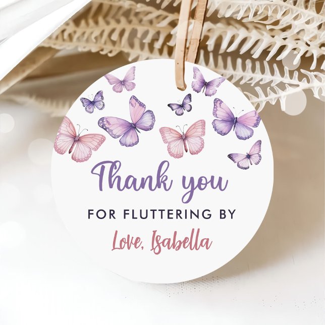 Étiquettes Cadeau Merci Papillon Fluttering Par Fille Anniversaire (Créateur téléchargé)