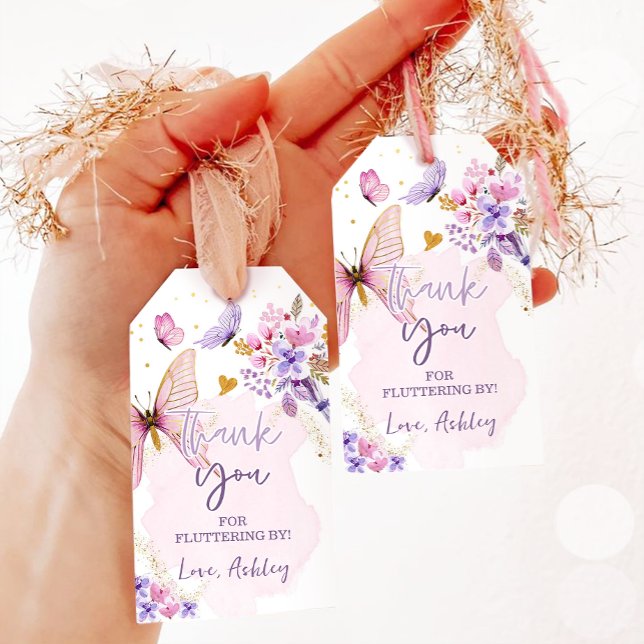 Étiquettes-cadeau Merci Papillon Fluttering Par Fille Anniversaire (Créateur téléchargé)