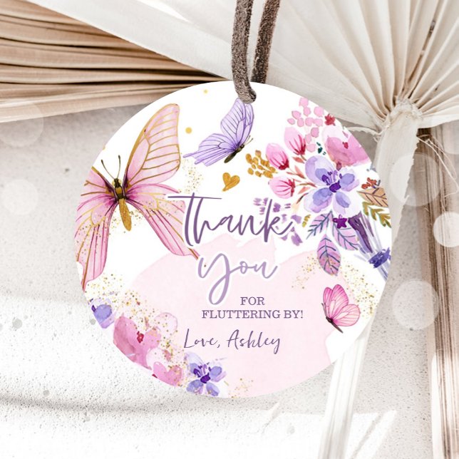 Étiquettes Cadeau Merci Papillon Fluttering Par Fille Anniversaire (Créateur téléchargé)