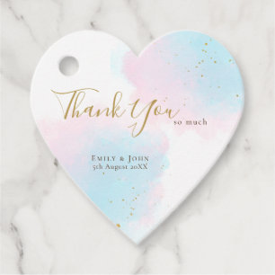 Étiquettes Cadeau Merci Pastel Aquarelles/Noms/Date Coeur Mariage