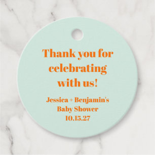 Étiquettes Cadeau Merci personnalisé Baby shower orange à la menthe
