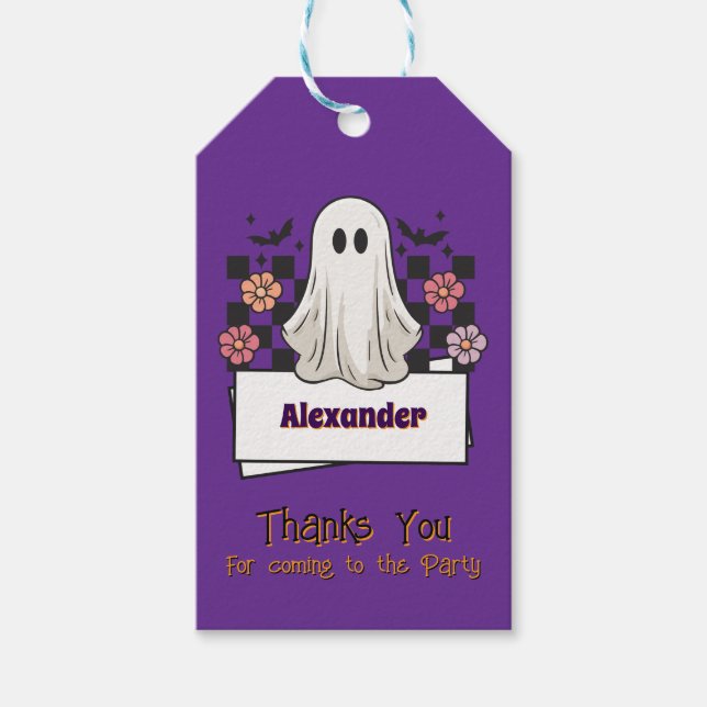Étiquettes-cadeau Merci personnalisé mignon Fantôme d'Halloween (Devant)