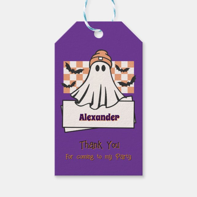 Étiquettes-cadeau Merci personnalisé mignon Fantôme d'Halloween (Devant)