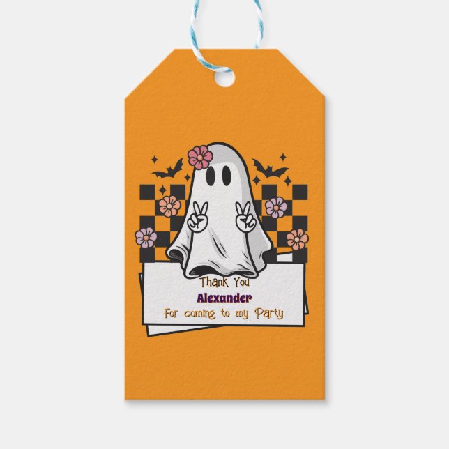 Étiquettes-cadeau Merci personnalisé mignon Fantôme d'Halloween (Devant)