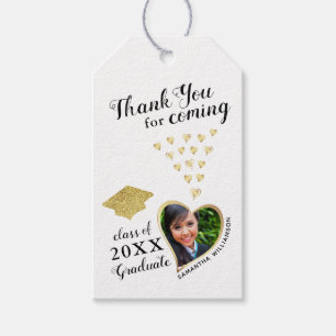 Étiquettes-cadeau Merci Photo Blanc Or Noir 2024 Graduation