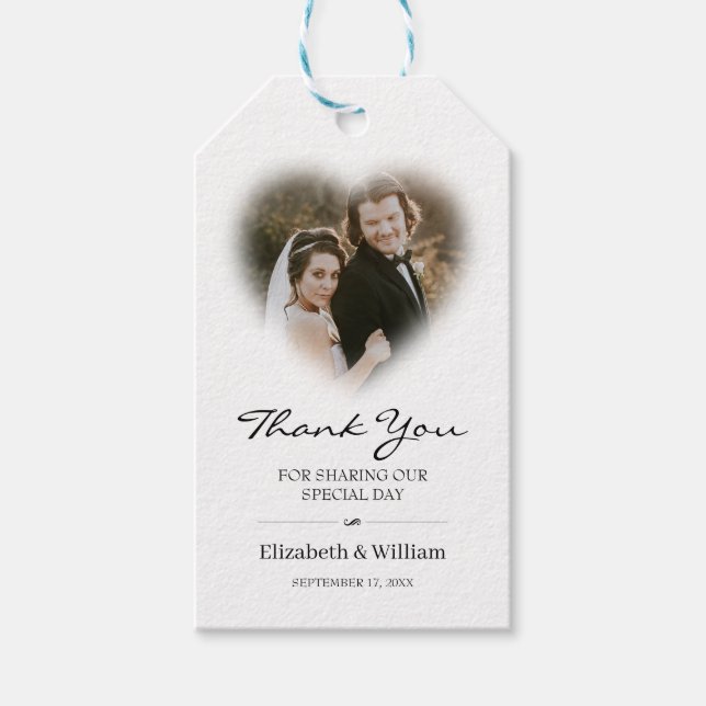 Étiquettes-cadeau Merci photo de Mariage cardiaque personnalisé (Devant)