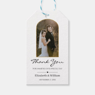 Étiquettes-cadeau Merci photo Mariage de cadre à arc personnalisé