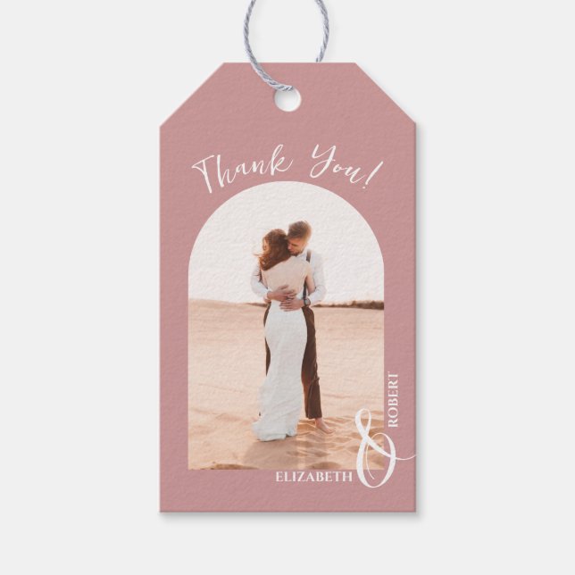 Étiquettes-cadeau Merci photo Mariage Dusty Rose (Devant)
