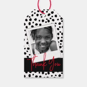 Étiquettes-cadeau Merci photo personnalisé Noir Blanc Zones Dalmatie