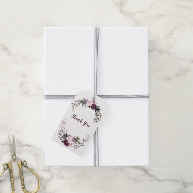 Étiquettes-cadeau Merci Plum violet Pink Peonies | (Avec de la ficelle)