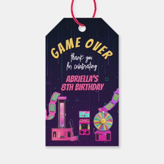Étiquettes-cadeau Merci pour anniversaire de jeux et de jeux d'arcad (Devant)