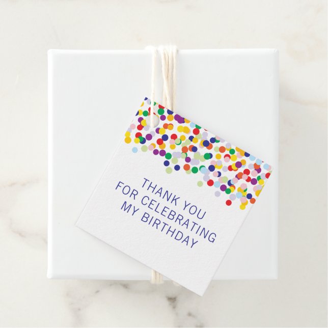 Étiquettes Cadeau Merci pour célébrer mon anniversaire Confetti (En situation)