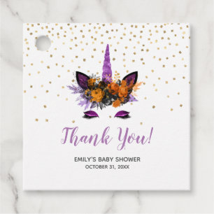Étiquettes Cadeau Merci pour la Baby Shower Licorne Violet Halloween