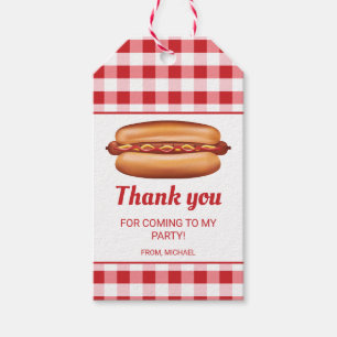 Étiquettes-cadeau Merci pour l'anniversaire avec hot dog sur carreau