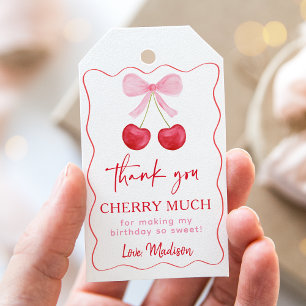 Étiquettes-cadeau Merci pour l'anniversaire Cerise Ruban Rose