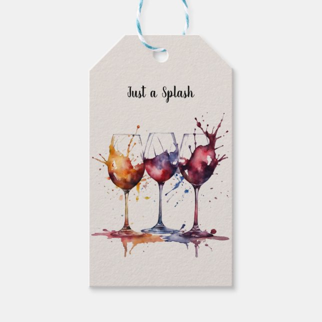 Étiquettes-cadeau Merci Pour Le Dîner Une Bouche De Vin Aquarelle (Devant)