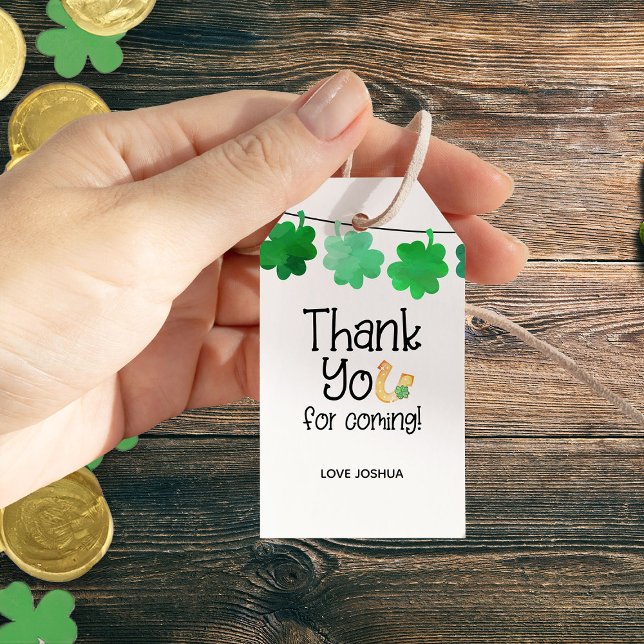 Étiquettes-cadeau Merci pour le Shamrock irlandais chanceux à venir (St Patricks theme party thank you tags)