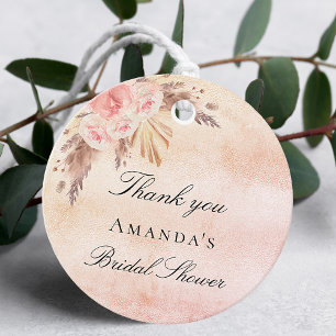Étiquettes Cadeau Merci pour l'herbe de pampa rose nacrée pour la do