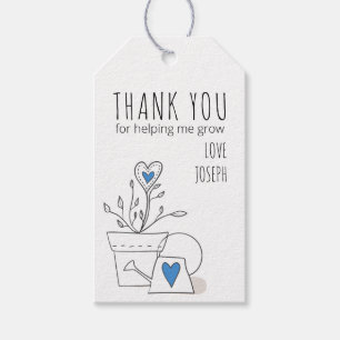 Étiquettes-cadeau Merci pour m'aider à grandir Plante pointillé bleu