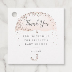 Étiquettes Cadeau Merci pour un parapluie rose pailleté pour une bab