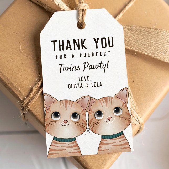 Étiquettes-cadeau Merci pour venir avec des chatons jumeaux mignons (Créateur téléchargé)