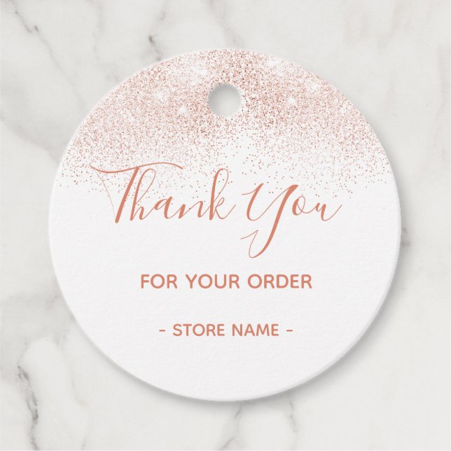 Étiquettes Cadeau Merci pour votre commande Rose Parties scintillant (Devant)