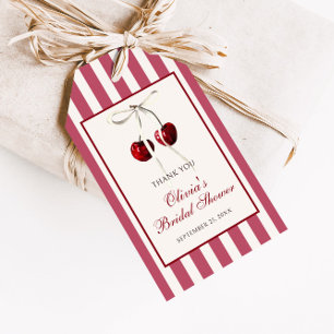 Étiquettes-cadeau Merci rayé cerise