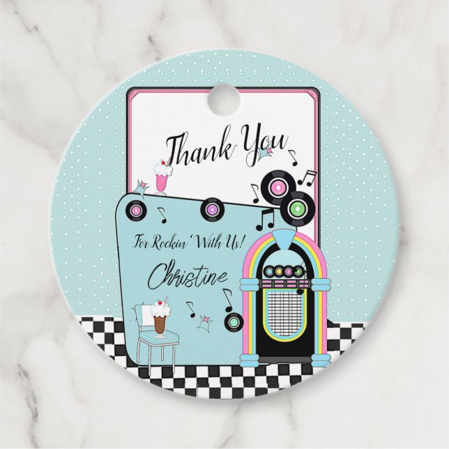 Étiquettes Cadeau Merci, Retro 1950's Diner Birthday (Devant)