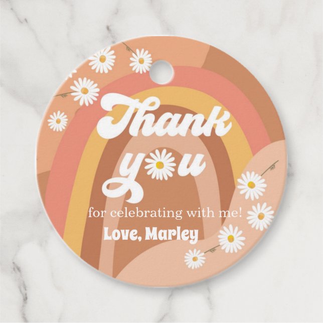 Étiquettes Cadeau Merci Retro Super Hippie Rainbow Daisy Favoriser (Devant)