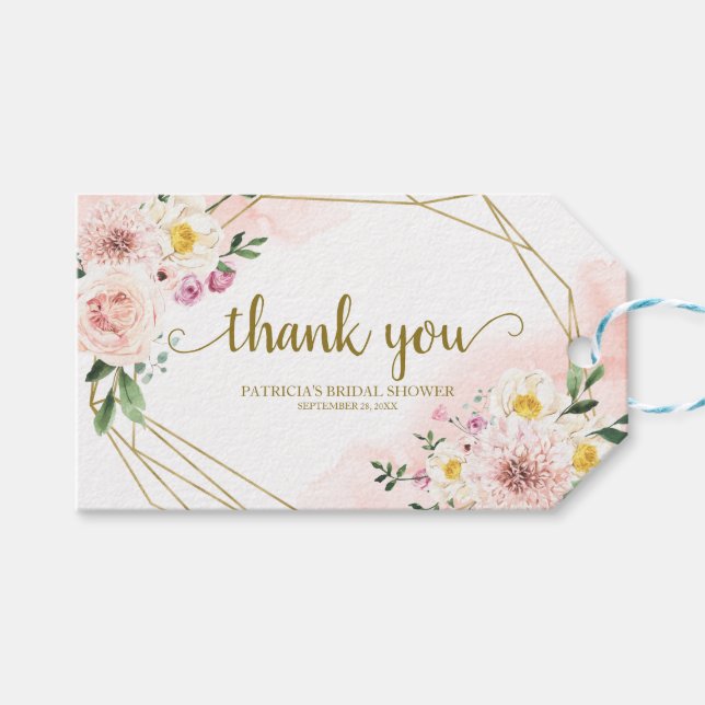 Étiquettes-cadeau Merci - Rose Blush Floral Or Géométrique Faveur (Devant (Horizontal))