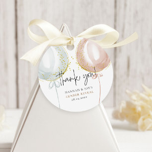 Étiquettes Cadeau Merci rose et bleu Balloon Sexe Révélation