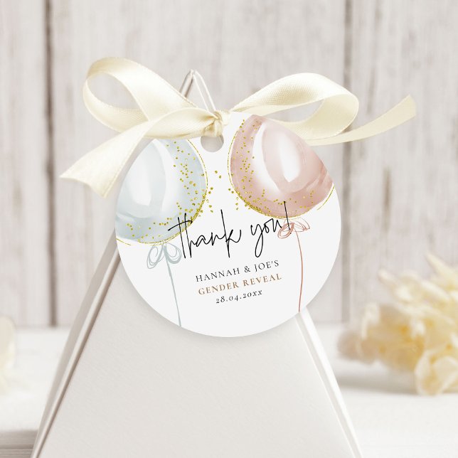 Étiquettes Cadeau Merci rose et bleu Balloon Sexe Révélation (Créateur téléchargé)