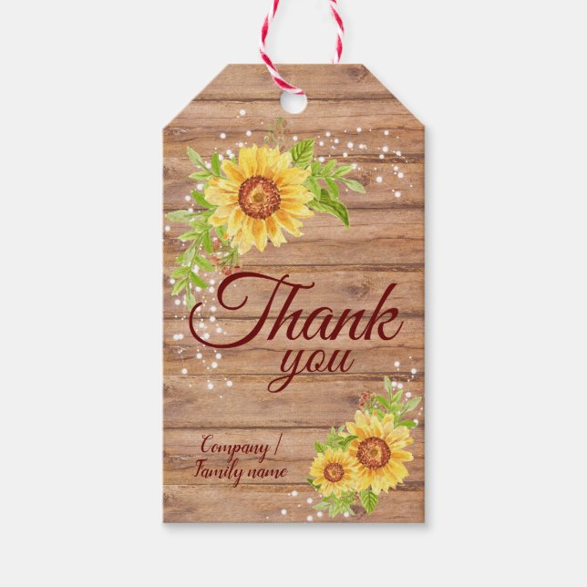 Étiquettes-cadeau Merci rustique Fleur de soleil Floral (Devant)
