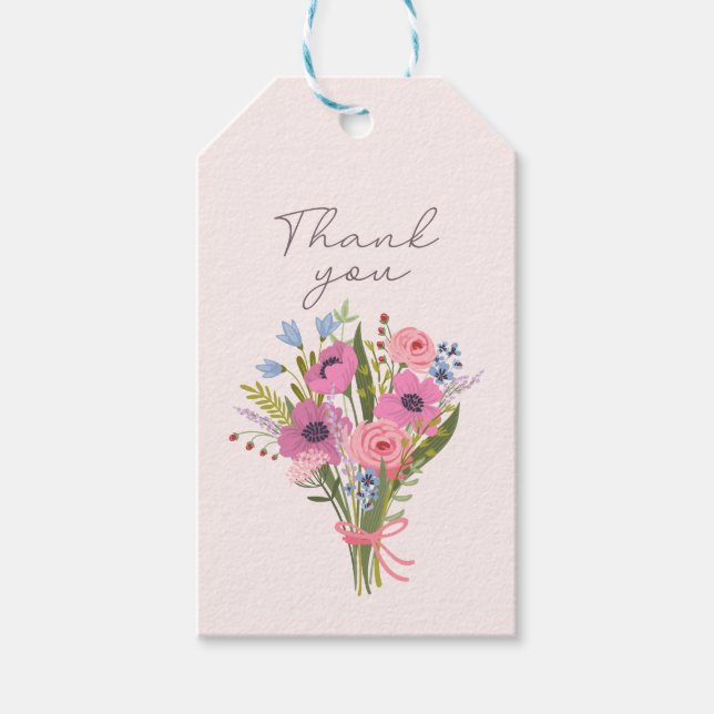 Étiquettes-cadeau Merci simple, rose, floral, script (Devant)