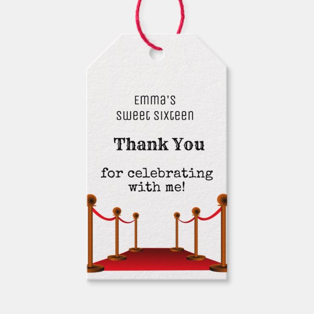 Étiquettes-cadeau Merci Sweet 16 Tapis Rouge Confetti Anniversaire (Devant)