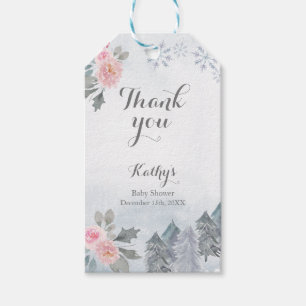 Étiquettes-cadeau Merci Tag Pink Floral Winter Snowflake
