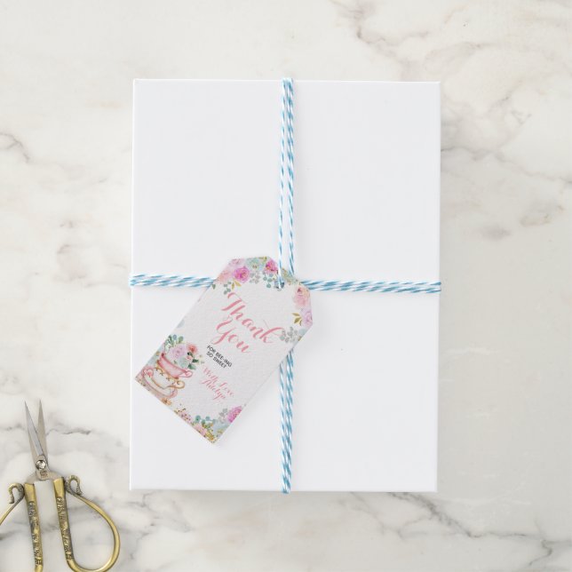 Étiquettes-cadeau Merci Tea Party Pastel Fleurs Baby shower (Avec de laficelle)