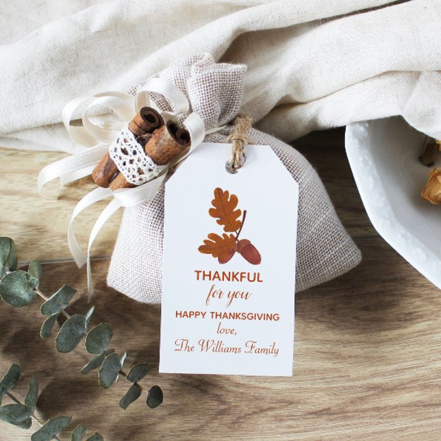 Étiquettes-cadeau Merci Thanksgiving Acorn Personnalisé (Créateur téléchargé)