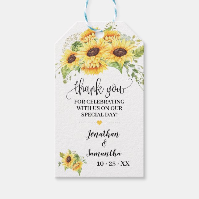 Étiquettes-cadeau Merci tournesol maillot de douche nuptiale (Devant)