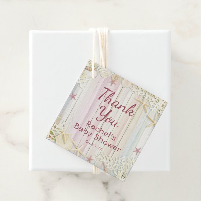 Étiquettes Cadeau Merci Tropical Beach Seashell Baby shower (En situation)