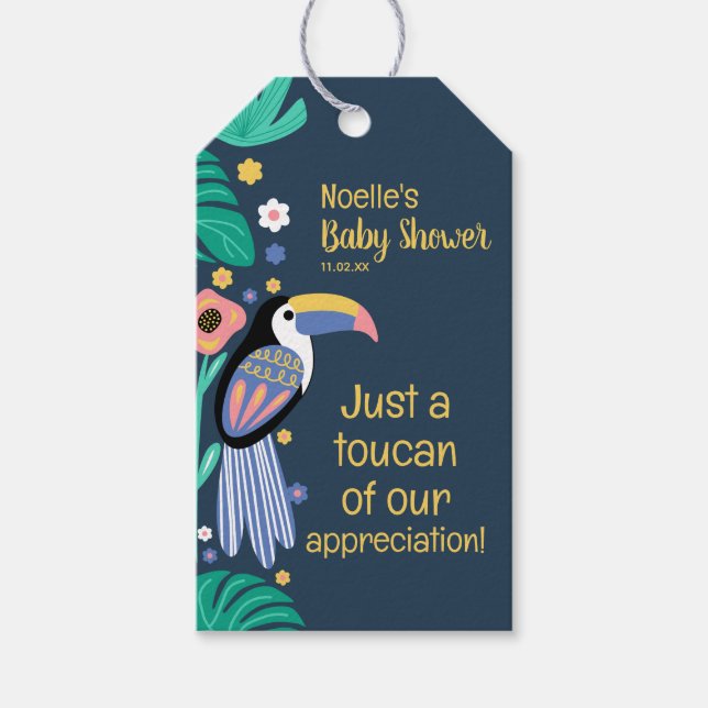 Étiquettes-cadeau Merci Tropical Toucan Bird Baby shower (Devant)
